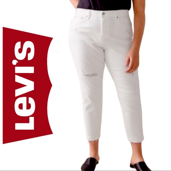 Levi’s Premium Wedgie Skinny Distressed Size 24W White Crop High Waist - Picture 1 of 16